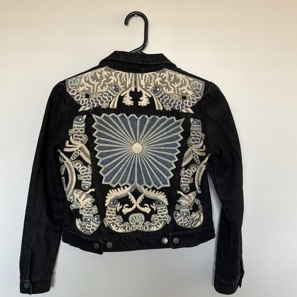 Embroidered Black Jean Jacket size XS - Picture 1 of 10